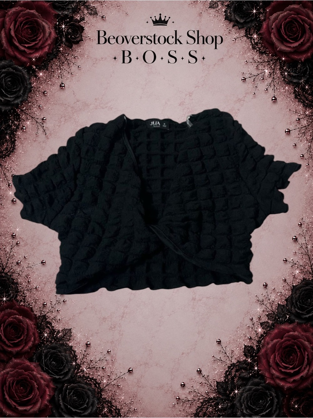 NWOT Julia By Love J black Waffle Ruffle Twist Crop Top - medium
